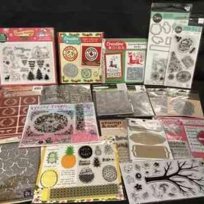 KIHE106 Large Assortment Of Crafting Dies, Embossing Folders, Stamps & Stencils	Eleven holiday pieces, nineteen total. Brands include...