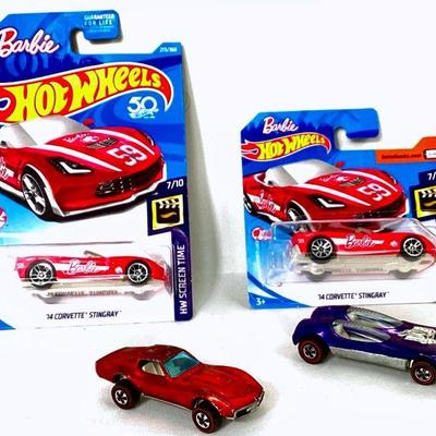 VIMY921 Redline & Barbie Hot Wheels	1967 red custom corvette, 1968 Spittin Image purple Hot Wheels.
