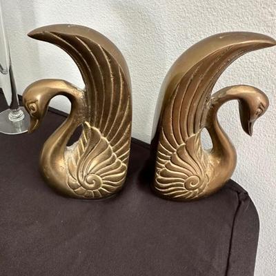 Brass swan bookends