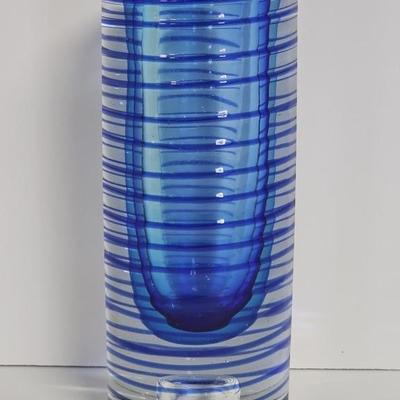 Pavel Hiava Sommerso Ribbed Facet Art Glass Vase