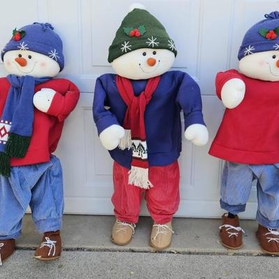 (3) Plush Snowmen stand over 3ft Tall