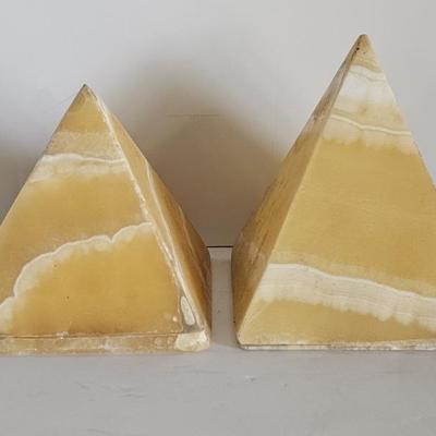 Pair Marble-Look Stone Pyramids