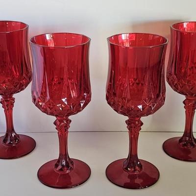 (4) Red Crystal Stems by Cristal D'Arques- Durand