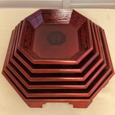 CCS163 Set Of Six Asian Lacquered Wooden Nesting Bowls