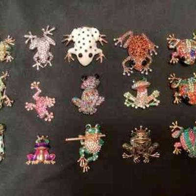 CCS198 Fifteen Costume Jewelry Frog Brooches