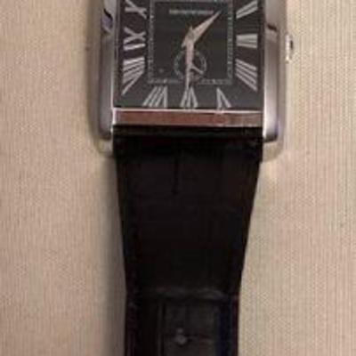 CCS064 Menâ€™s Emporio Armani Black Leather Watch