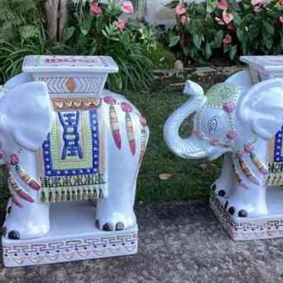CCS055 Pair Of Large Ceramic Elephant Plant Stands