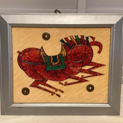 CCS113 Framed Original Asian Mixed Media Picture Of A Horse