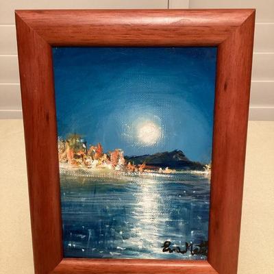 CCS127 Koa Framed Original Scenic Painting Of Diamond Head 