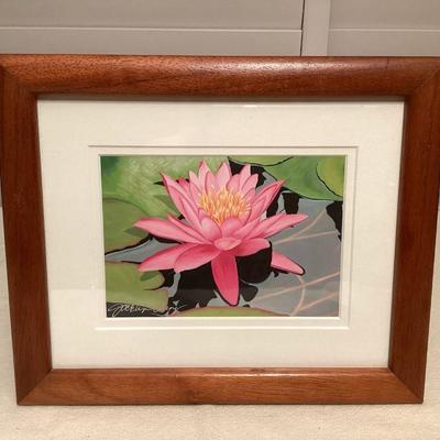 CCS119 Koa Framed Picture Of A Blooming Water Lily Flower 