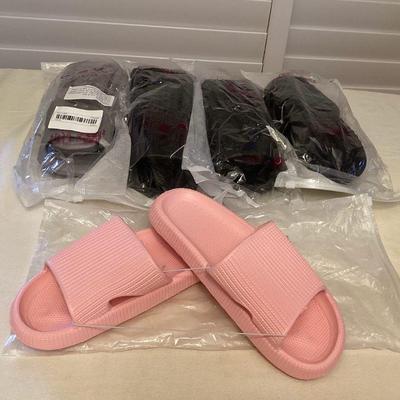 CCS038 Pink, Grey & Black Slides Womenâ€™s Size 7-8? New