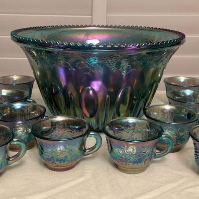 CCS184 Indiana Glass Carnival Glass Princess Punch Set