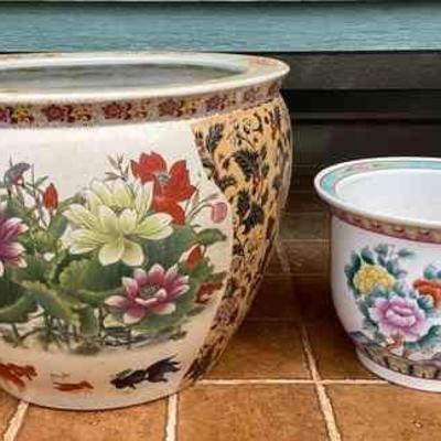 CCS213 Large Ceramic Chinese Fish Bowl Planter & Smaller Planter