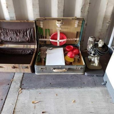 #12526 • Vintage Suitcase, Picnic Case, And Bell & Howell Projector