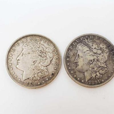 #608 â€¢ 1921, 1891 San Francisco Mint Morgan Silver Dollars
