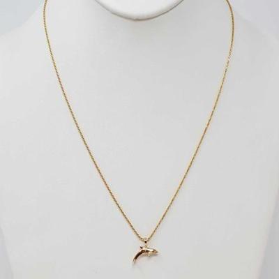 #664 • 14k Gold Dolphin Necklace, 4.7g