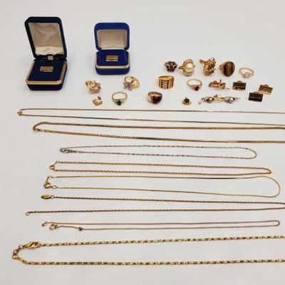 #719 â€¢ Gold Plated Pins, Rings, Necklaces, and Pendants!, 107g
