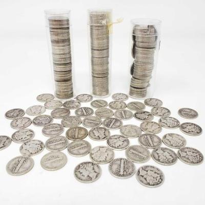 #296 â€¢ Approx 60 Silver Roosevelt Dimes And Approx 162 Silver Mercury Dimes
