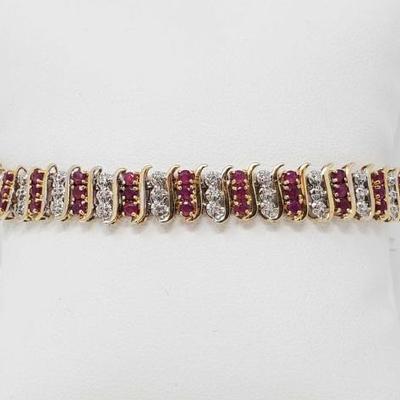 #711 • 10k Gold Ruby and Diamond Bracelet, 11.9g