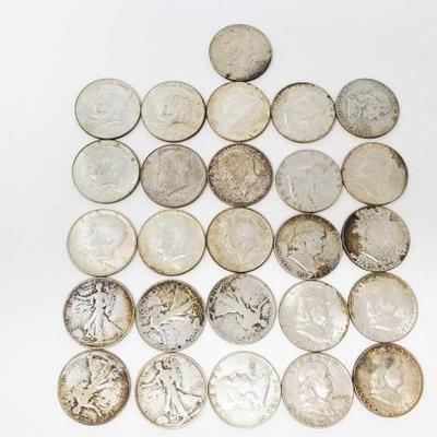 #611 â€¢ 24 Silver Half Dollars, 3 40% Silver Half Dollars
