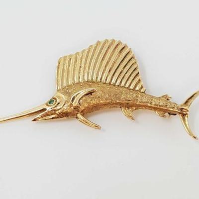 #690 â€¢ 14k Gold Swordfish Pin, 9.3g

