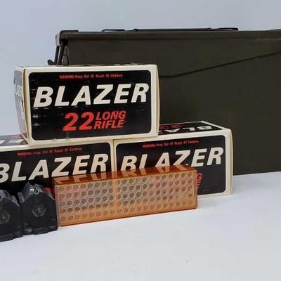 #930 â€¢ 2 Ammo Boxs, Approx 1,500 Rounds of 22 Long Rifle, 2 Magazines
