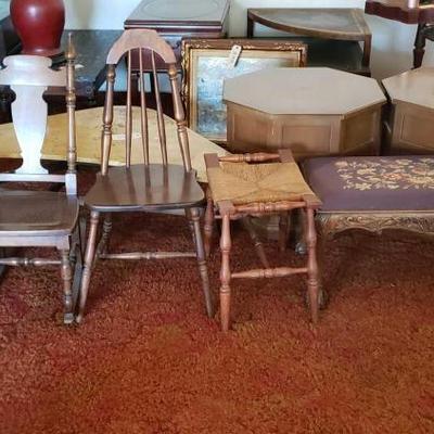 #13078 • 4 Antique Chairs And Bench