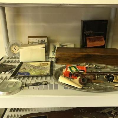 #2288 â€¢ Hotel Luggage Labels, Knife Set, Vintage Pipes, Decorative Glass, jewelry Boxes and More

