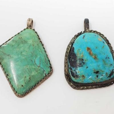 #574 â€¢ 2 Sterling Silver And Turquoise Pendants, 36.4g
