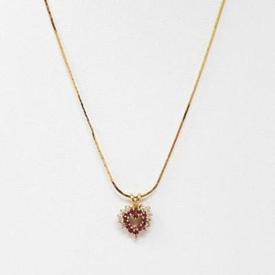 #539 â€¢ 14k Gold Necklace W/ Rubys & Diamonds, 5g

