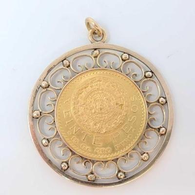 #521 â€¢ 14k Gold Pendent with .900 Gold 20 Pesos Coin , 27g
