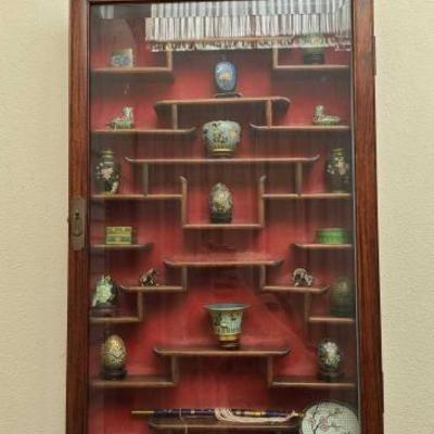 #10574 â€¢ Wooden Display Cabinet with Figurines
