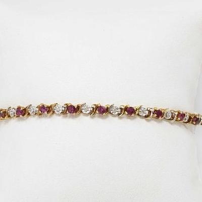 #540 â€¢ 14k Ruby Diamond Bracelet, 6.4g
