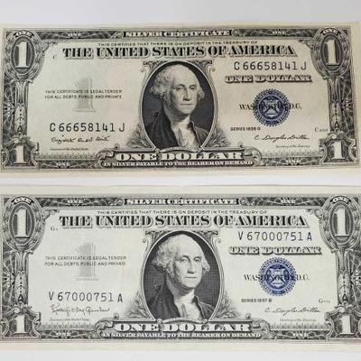 #433 â€¢ 2 Blue Sealed Dollar Bills
