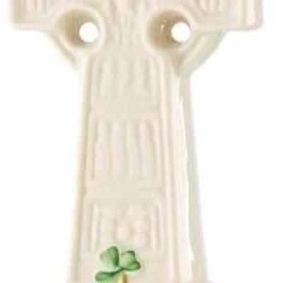 #2418 • Belleek Mantel Clock and High Cross