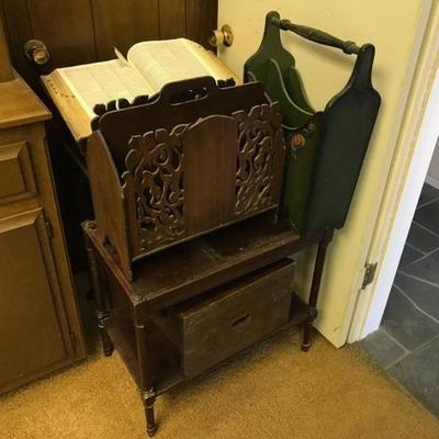 #2544 • Dictionary With stand, Decorative Magazine Holders, and Table