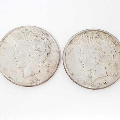 #240 â€¢ 2 1922-S Silver Peace Dollars
