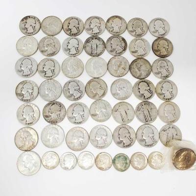 #612 â€¢ Approx 41 Pre 1964 Quarters, Approx 7 Pre 1964 Dimes, 263.4g
