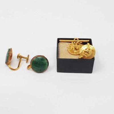 #566 â€¢ 14k Gold Tie Pins Ane Earrings,4.6g
