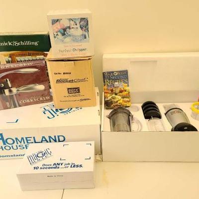 #10522 â€¢ 2 New in Box Magic Bullets, CorkScrew, Rocket Chef, Perfect Chopper and Spice Rack
