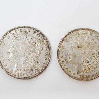 #605 â€¢ 2 1921 Philadelphia Mint Morgan Silver Dollars
