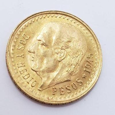 #514 â€¢ 1945 2.5 Pesos .900 Gold Coin, 2.11g
