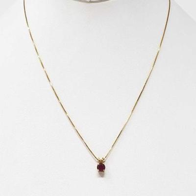 #702 â€¢ 14k Gold Necklace With Ruby Pendant, 1.9g
