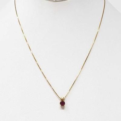 #702 • 14k Gold Necklace With Ruby Pendant, 1.9g