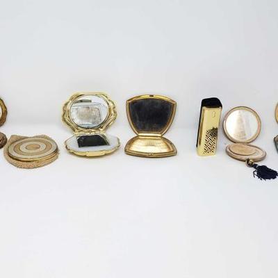 #592 â€¢ 6 Vintage Makeup Compacts and Vintage Refillable Perfume Bottle
