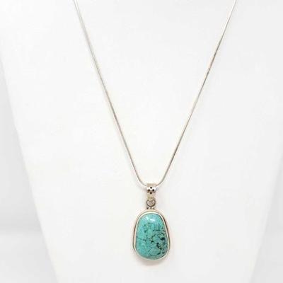 #723 • Sterling Silver Necklace W/ Turquoise Pendant, 22.3g
