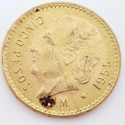 #512 â€¢ 1955 5 Pesos .900 Gold Coin, 4.1g
