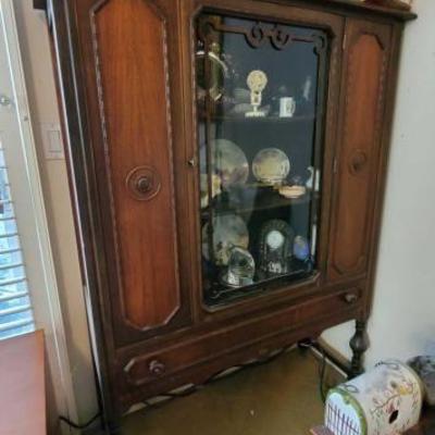 #14054 • Vintage Wood Display Cabinet with Drawer
