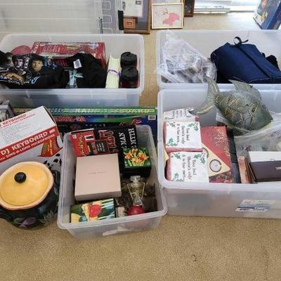 #9544 • 4 Totes of MegaBrite Flashlights, Candle Holders, Home Decor and More