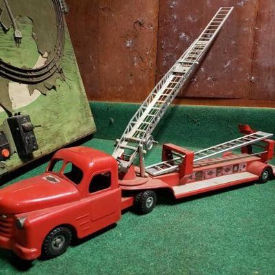 #8590 â€¢ Vintage Structo SFD Fire Ladder Truck and Trailer
